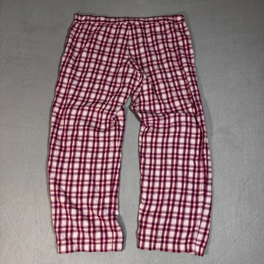 Victoria's Secret Pink Plaid Cotton Pajama Pants Satin Bow Pockets Large